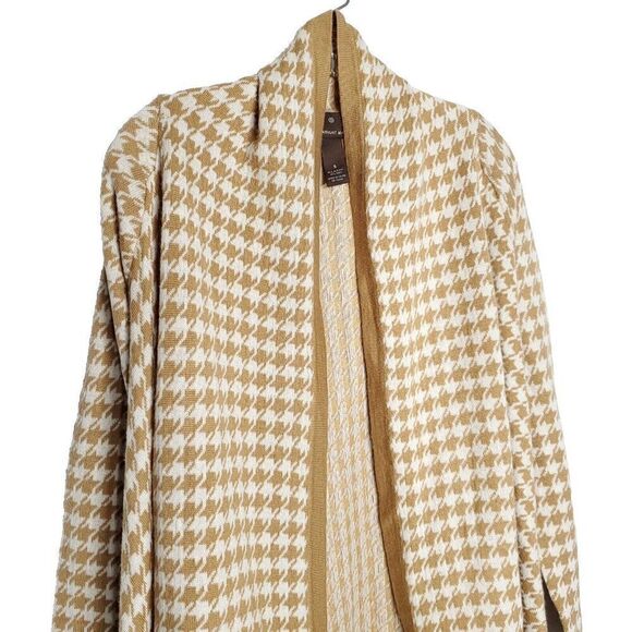 Fenn Wright Manson Open Cardigan Sweater S Houndstooth Wool Blend Tan Camel - Picture 3 of 5